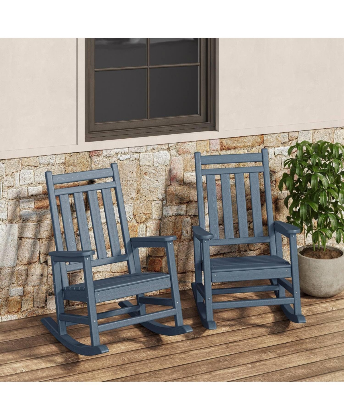GarveeLife Set of 2 Outdoor Poly Rocking Chairs, High Back All-Weather Porch Rockers for Patio and Front