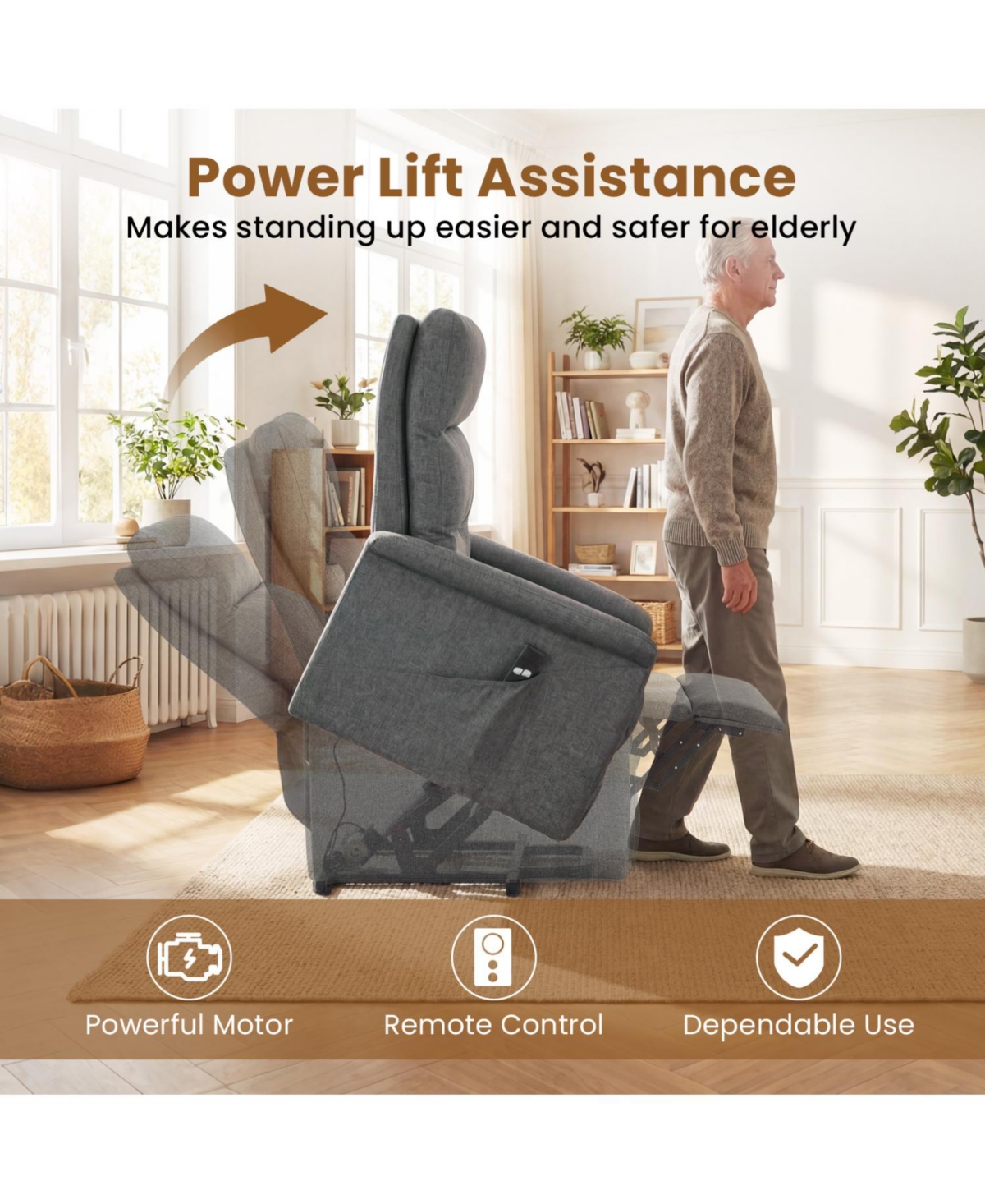 Slickblue Electric Power Lift Recliner Chair with Side Pocket and Remote Controller