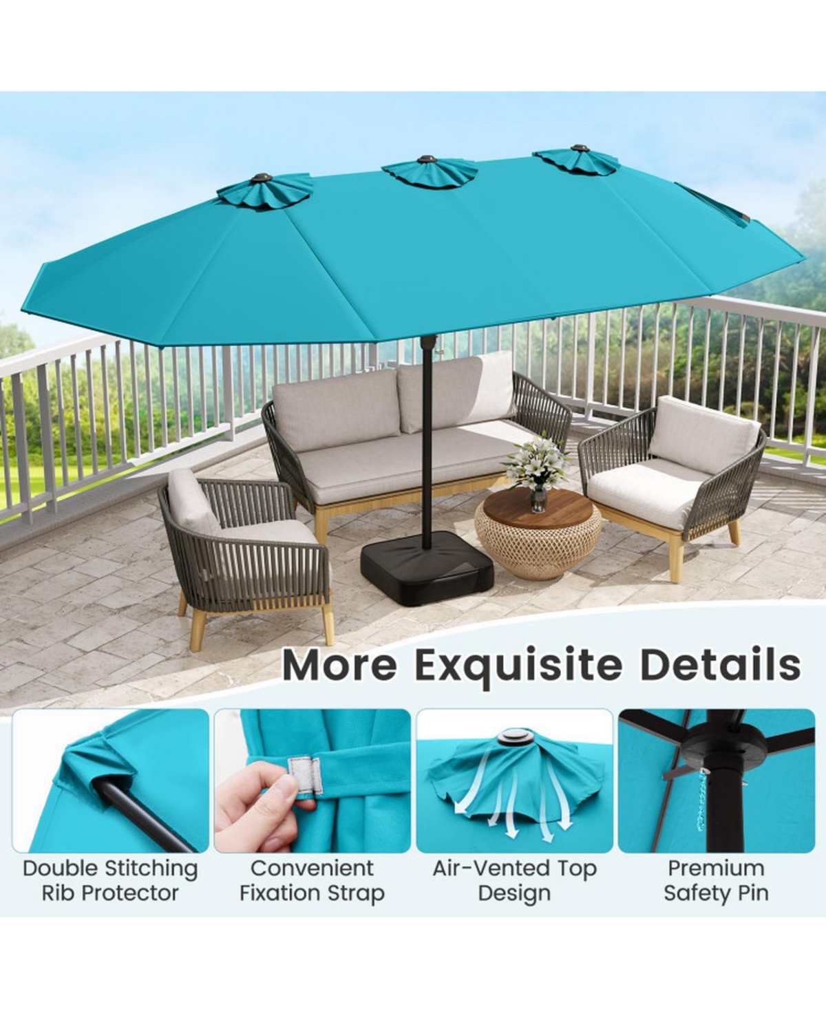 Sugift Double-Sided Twin Patio Umbrella with Crank and Base