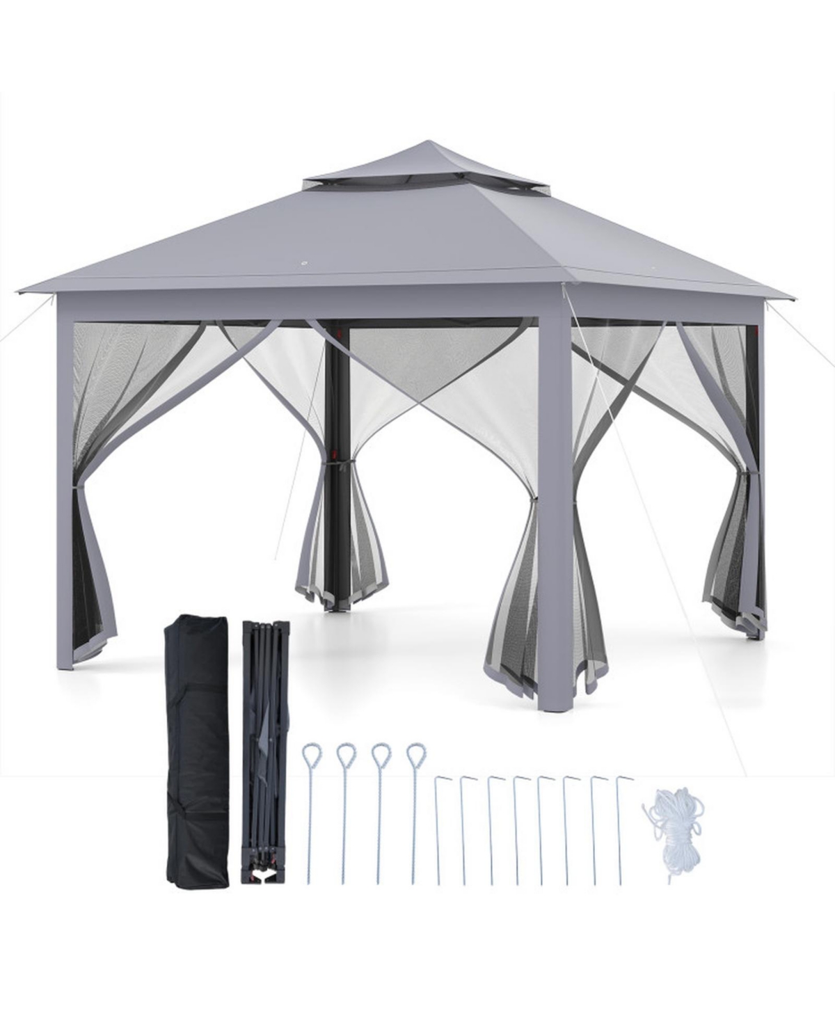 Sugift 11 x 11 Feet 2-Tier Pop-Up Gazebo Tent Portable Canopy Shelter With Carry Bag And Mesh - Beige/khaki