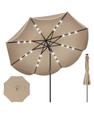 9 Feet Scalloped Solar Patio Market Table Umbrella with 24 LED Lights and 30degree(s) Tilt