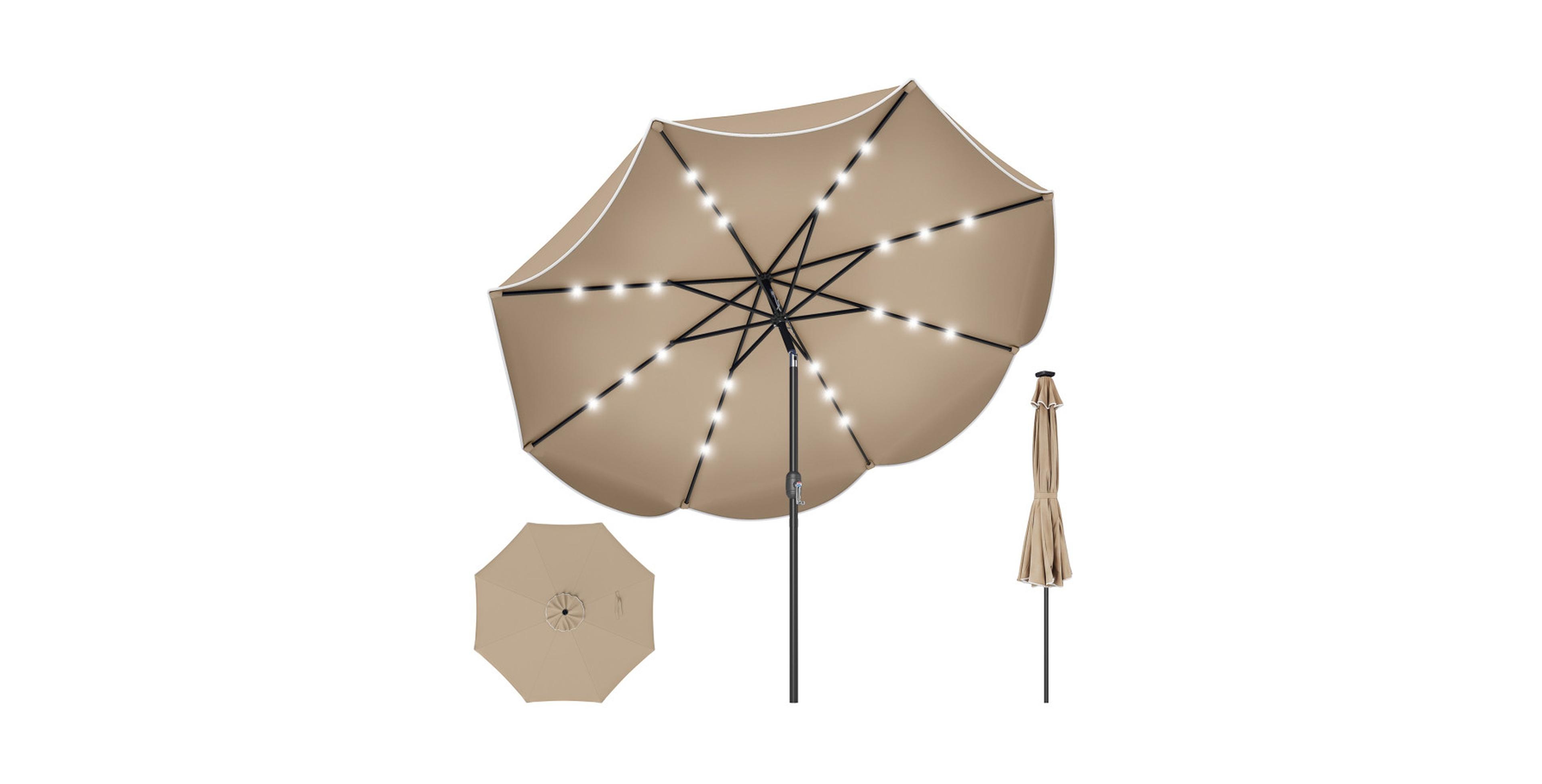 Sugift 9 Feet Scalloped Solar Patio Market Table Umbrella with 24 Led Lights and 30degree(s) Tilt