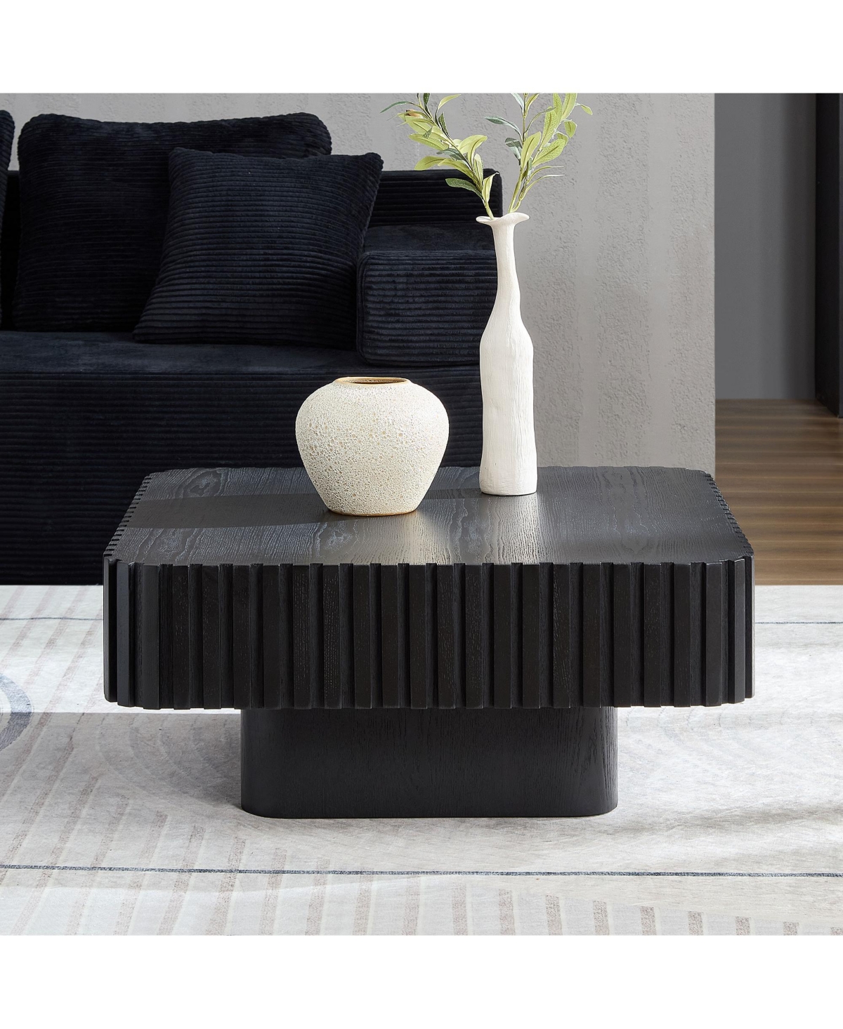 Clihome Modern 35.43 inch Handcraft Drum Coffee Table Square for Living Room,Small Wooden with Sturdy Mdf