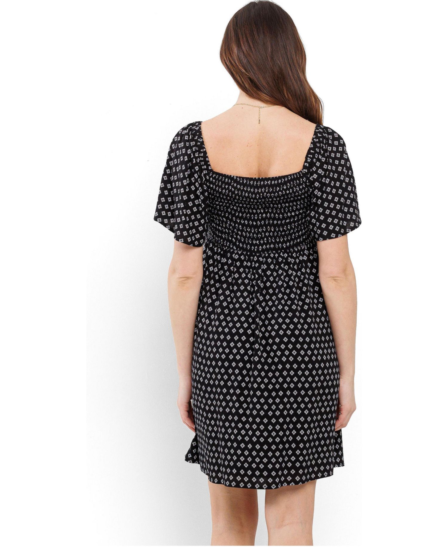 Maternity Square-Neck Flutter-Sleeve Empire-Waist Dress
