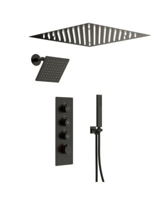Thermostatic Dual Showerheads System Ceiling Mount 12" LED Rainfall Shower Faucet with 6" Shower Head Handheld Spray