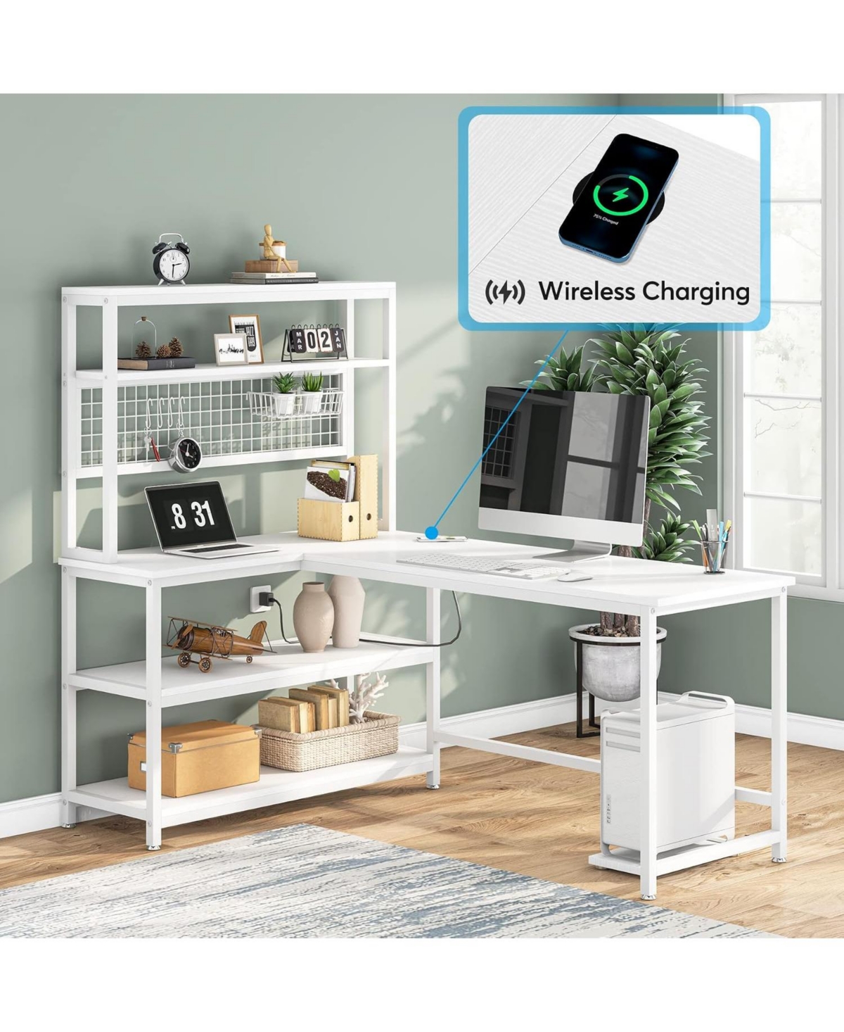 Tribesigns 55" Computer Desk with Wireless Charging