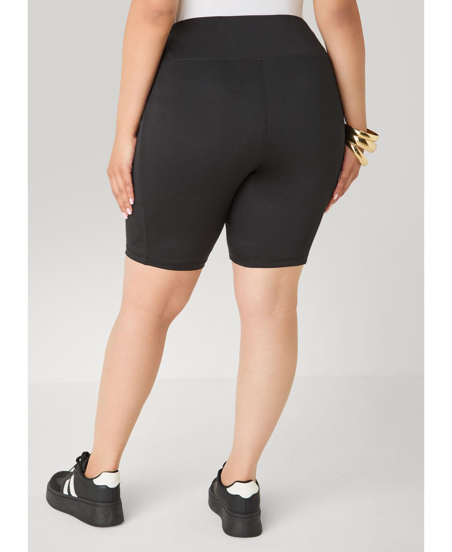 Plus Size High-Waisted Cell Phone Pocket Biker Shorts, 9" Inseam