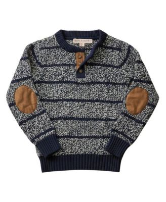 Boy's Small to Xlarge Organic Sweater Henley with Elbow Patches