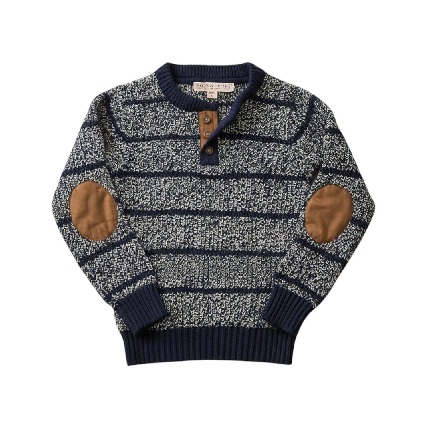 Boy's Small to Xlarge Organic Sweater Henley with Elbow Patches