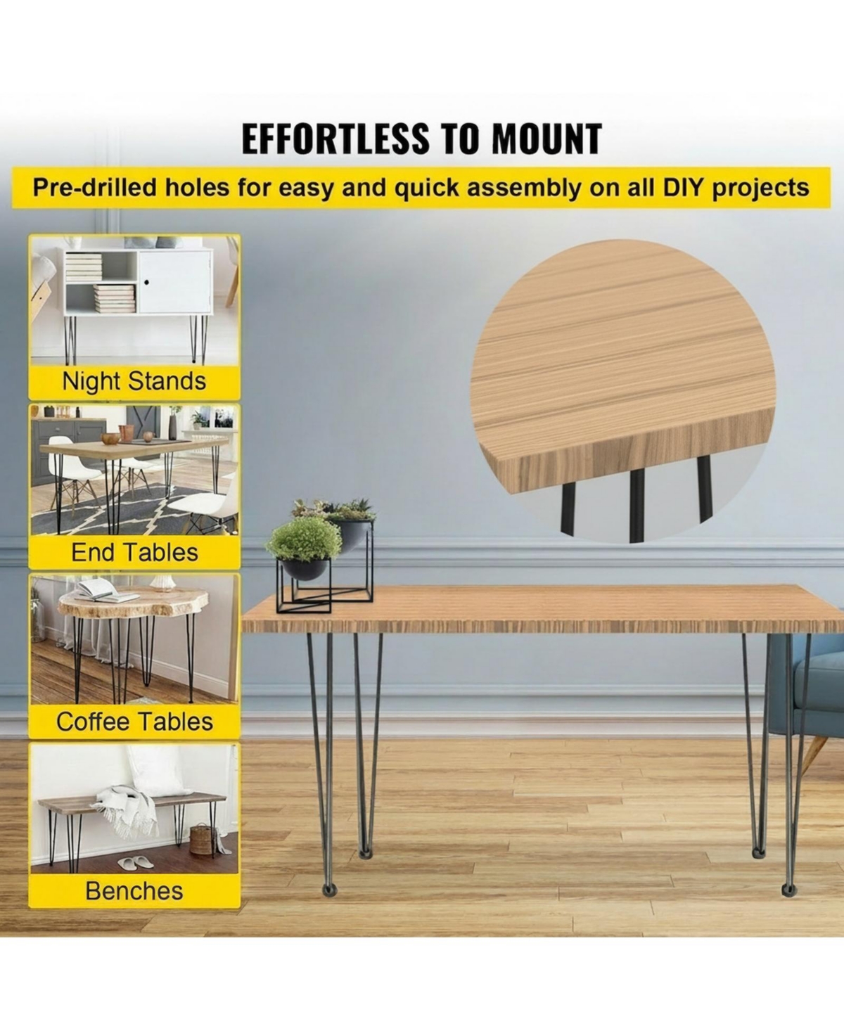 Sugift Hairpin Table Legs Set of 4, 16" Heavy Duty, 880lbs Load Capacity