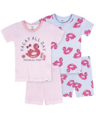 Baby Girls' 18M- 4T 4-Piece Cotton Pajama Short Set, Flamingo Floatie