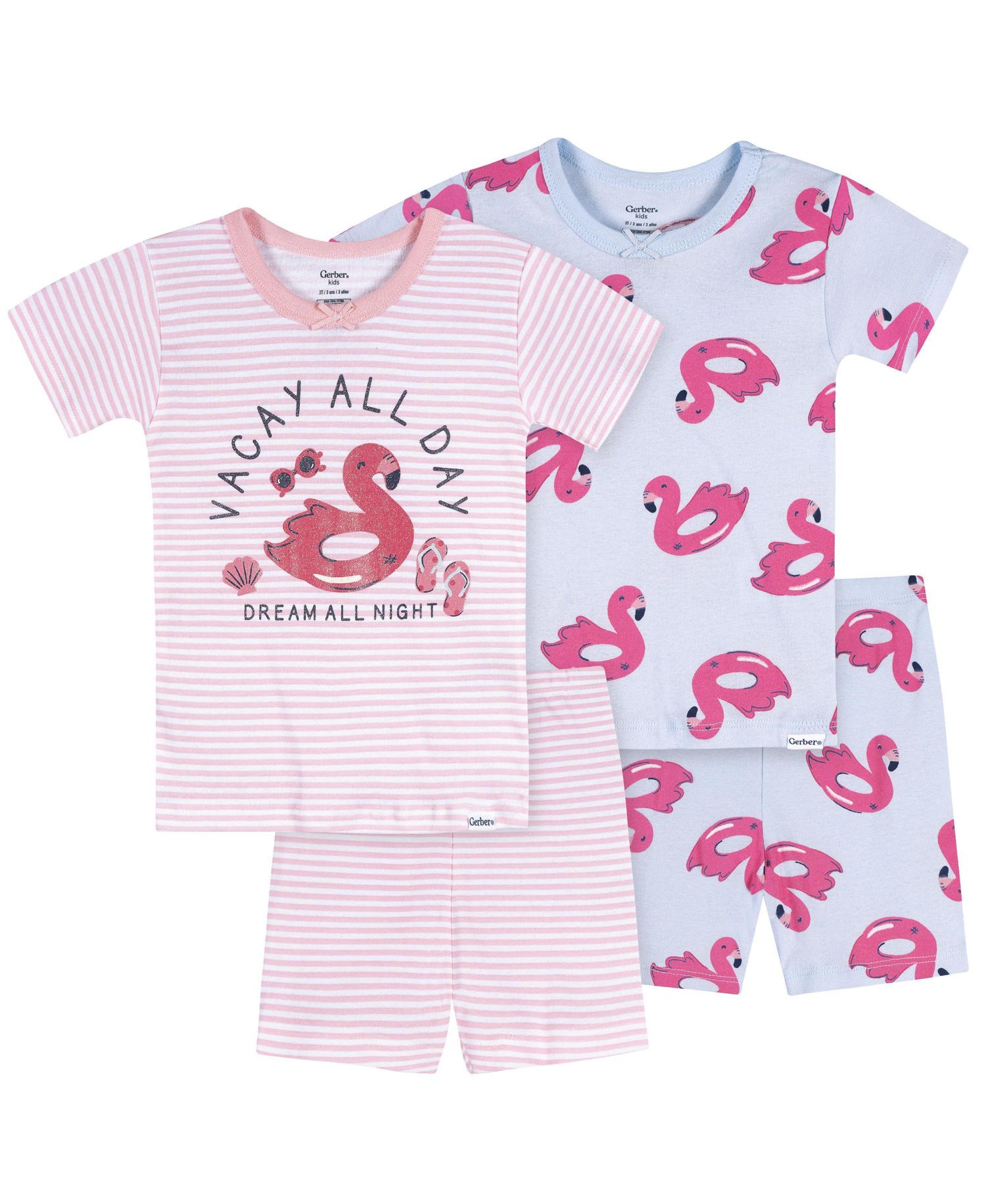 Baby Girls' 18M- 4T 4-Piece Cotton Pajama Short Set, Flamingo Floatie