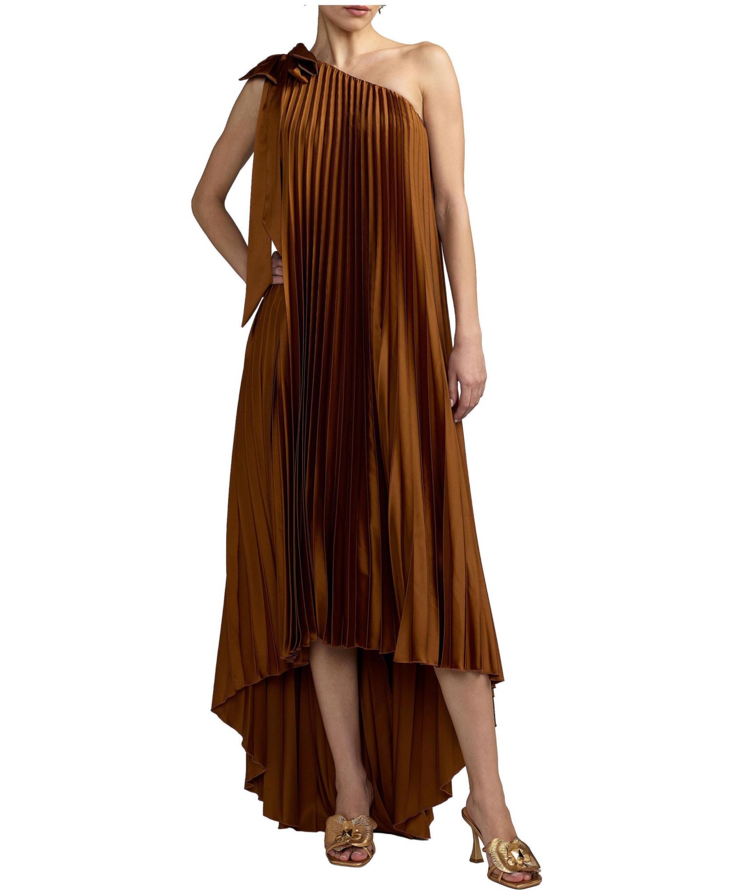 Women's One-Shoulder Pleated High-Low Gown