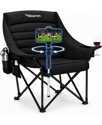 Oversized Camping Chair,Padded Folding with Side Pocket,Adjustable Phone Holder,500lbs Heavy Duty,Portable Lawn Chair for Sports,Fishing,Beach
