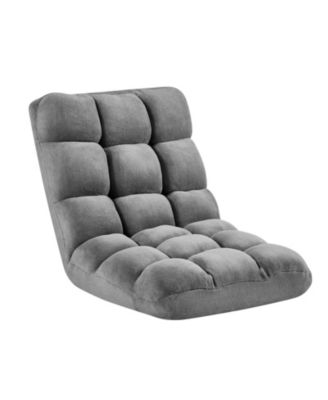 14-Position Folding Floor Gaming Chair with Back Support Metal Frame Coral Fleece for Reading