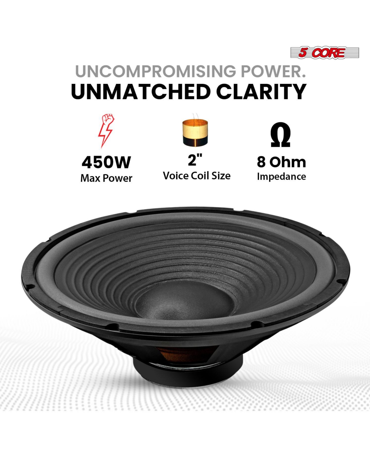 5 Core 15" Subwoofer Speaker 450W Max 8Ohm Replacement Audio Pa Dj Sub Woofer