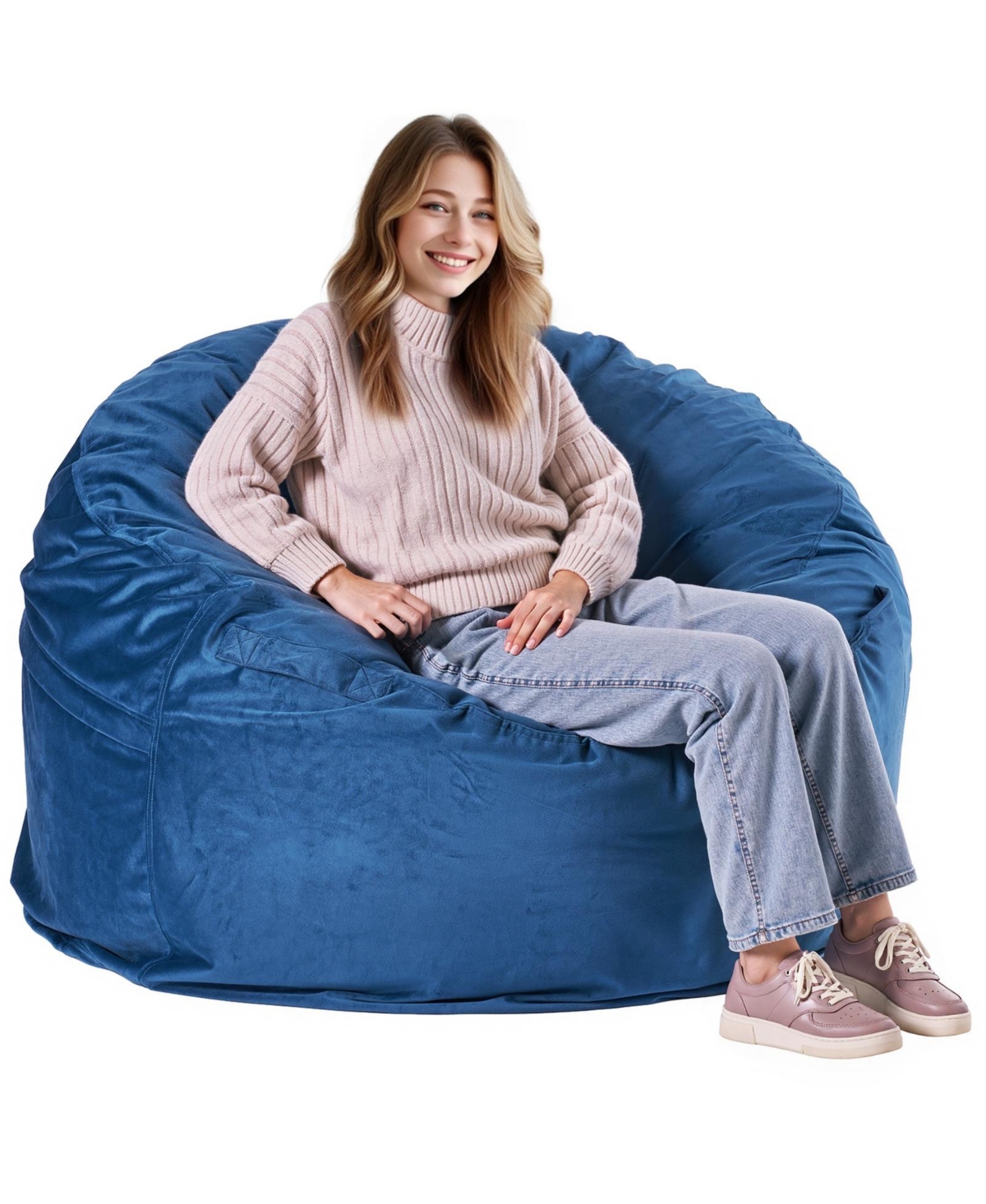 Sugift Round Bean Bag Chair with Removable Washable Cover Dutch Velvet Foam Filling Side Pocket