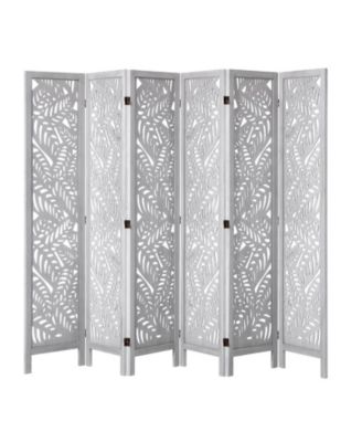 Portable 6 Panel Wooden Room Divider, Carved Folding Privacy Screen for Bedroom Office Home