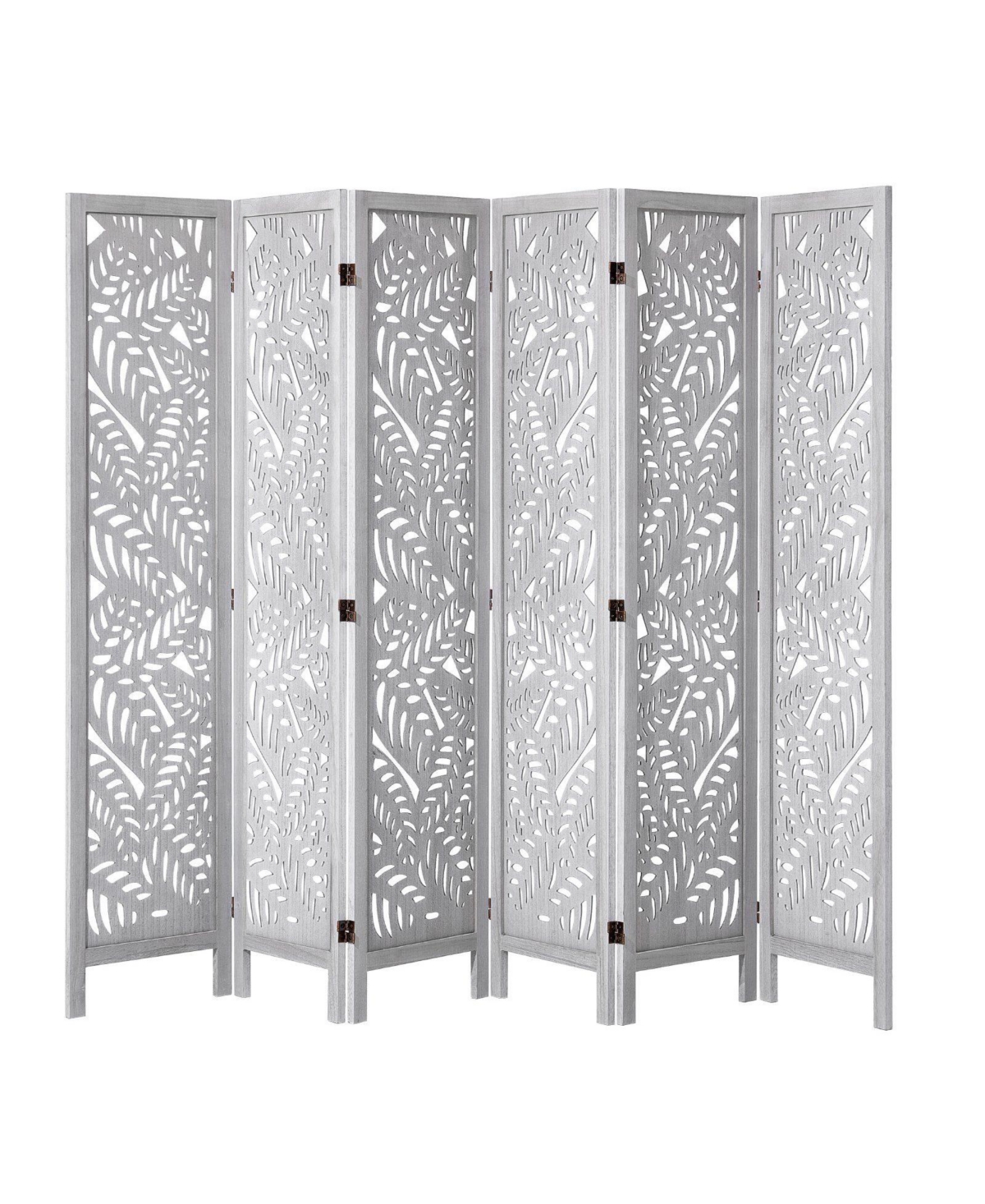 Slickblue Portable 6 Panel Wooden Room Divider, Carved Folding Privacy Screen for Bedroom Office Home