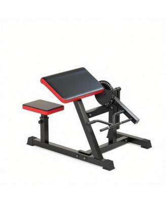 2-in-1 Bicep and Tricep Curl Machine with Adjustable Seat and Elbow Pad, Plate-Loaded Strength Trainer for Home Gym