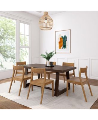 72" Classic Solid Wood Dining Table Set, Wirebrush, + 6 Chairs