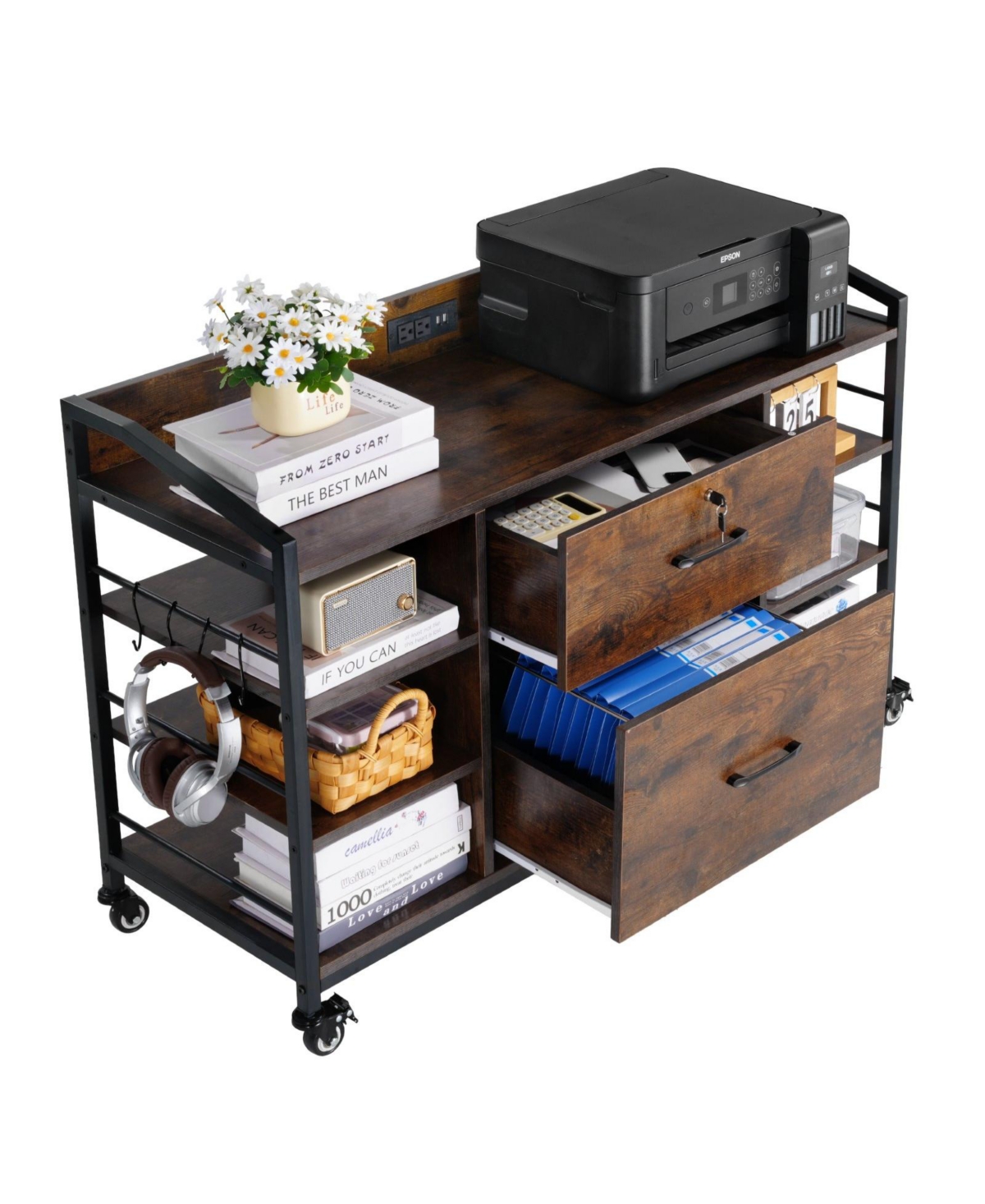 Slickblue 2 Drawer File Cabinet with Lock and Open Storage Shelves