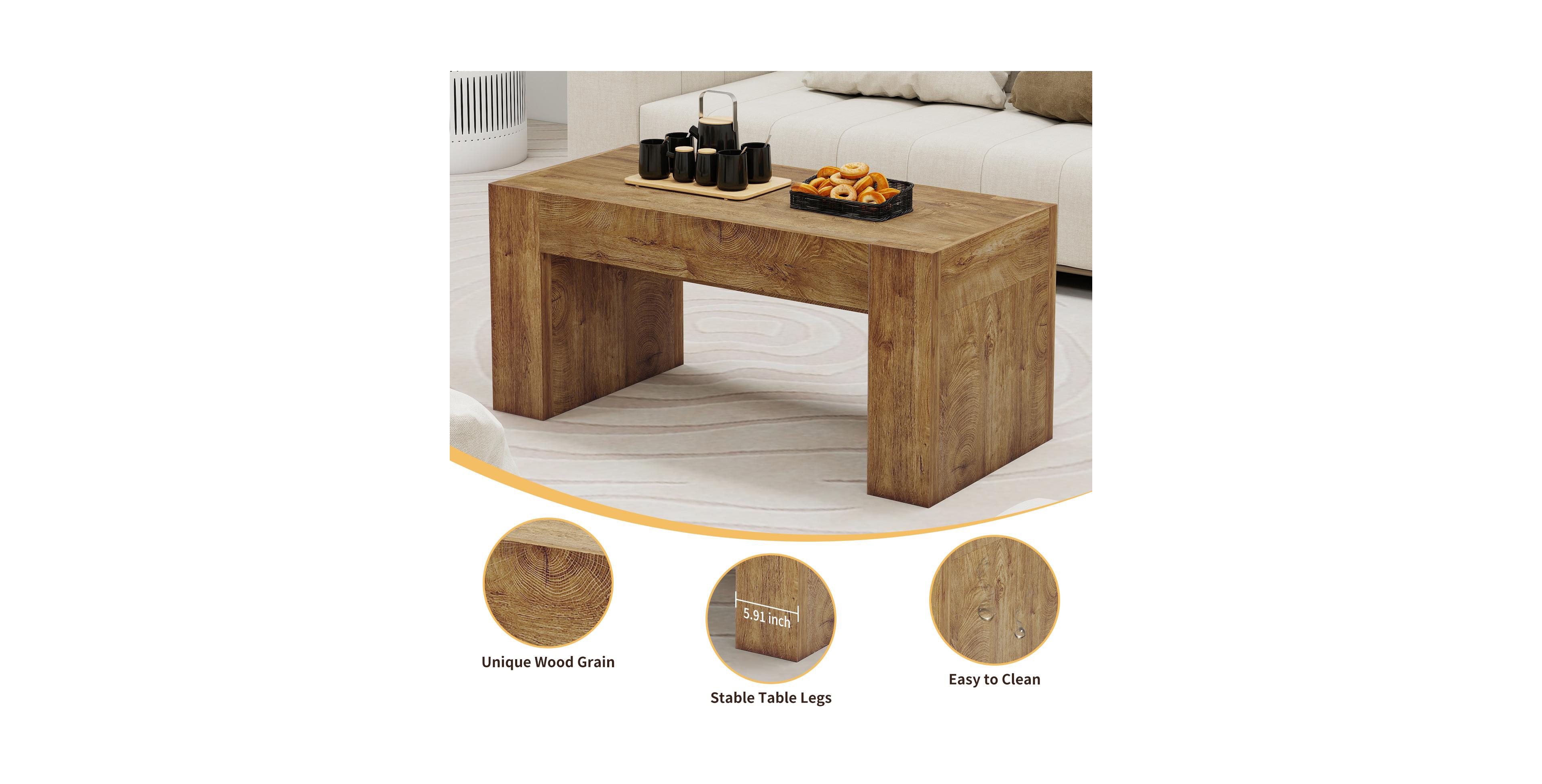 Flynama 48 Inch Farmhouse Wooden Coffee Table with Hidden Drawer