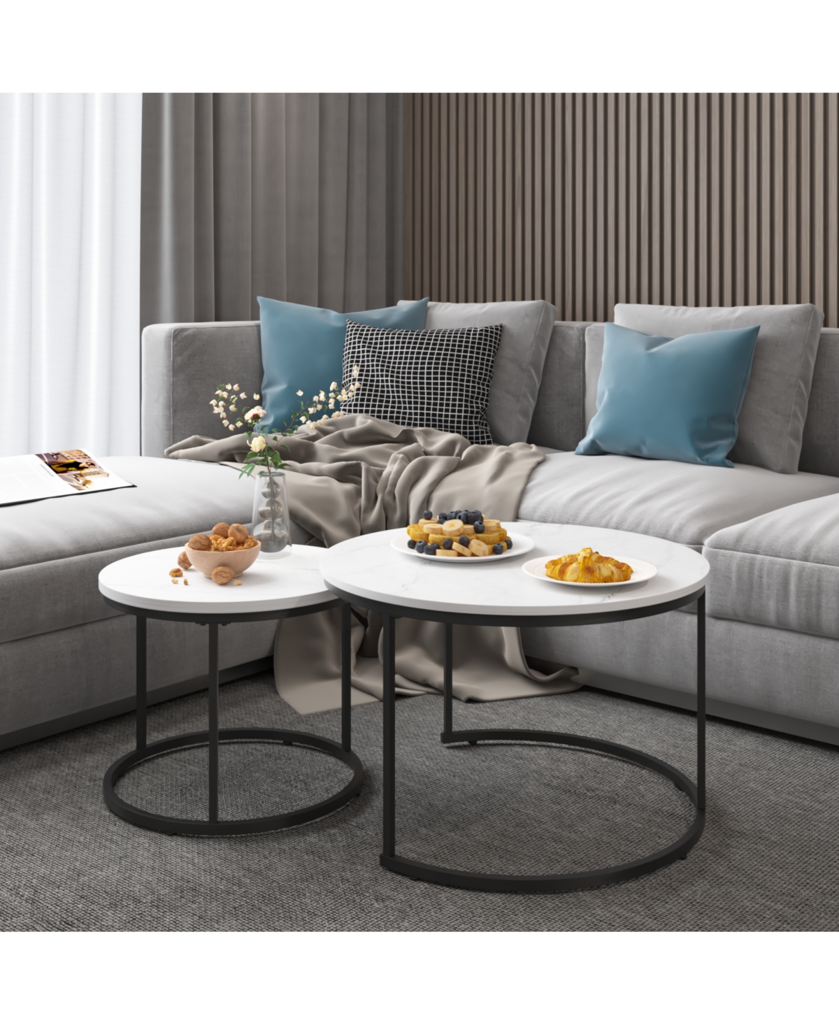 flynama Set of 2 Round Nesting Coffee Tables