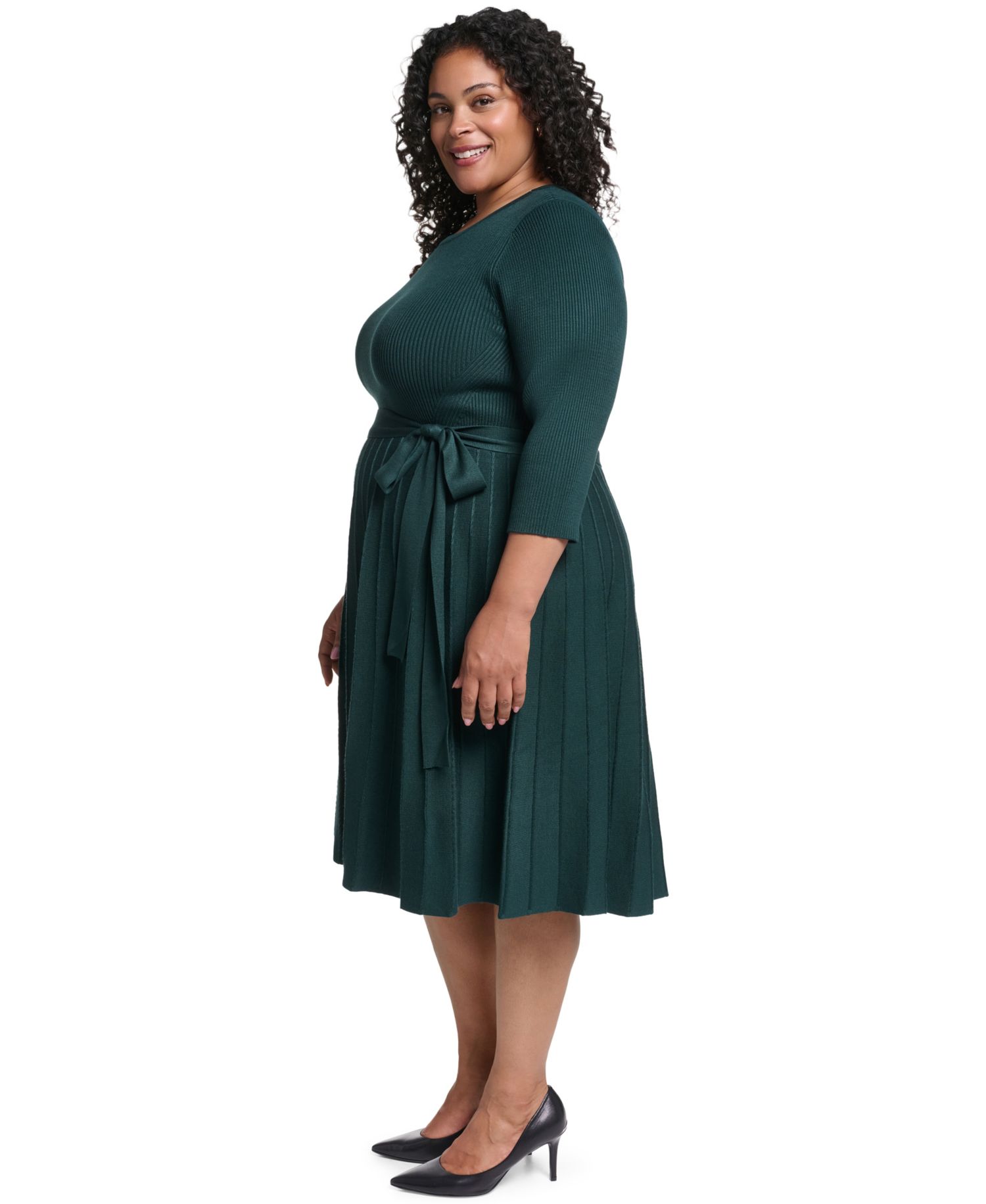 Plus Size Fit & Flare Ribbed-Knit Midi Dress