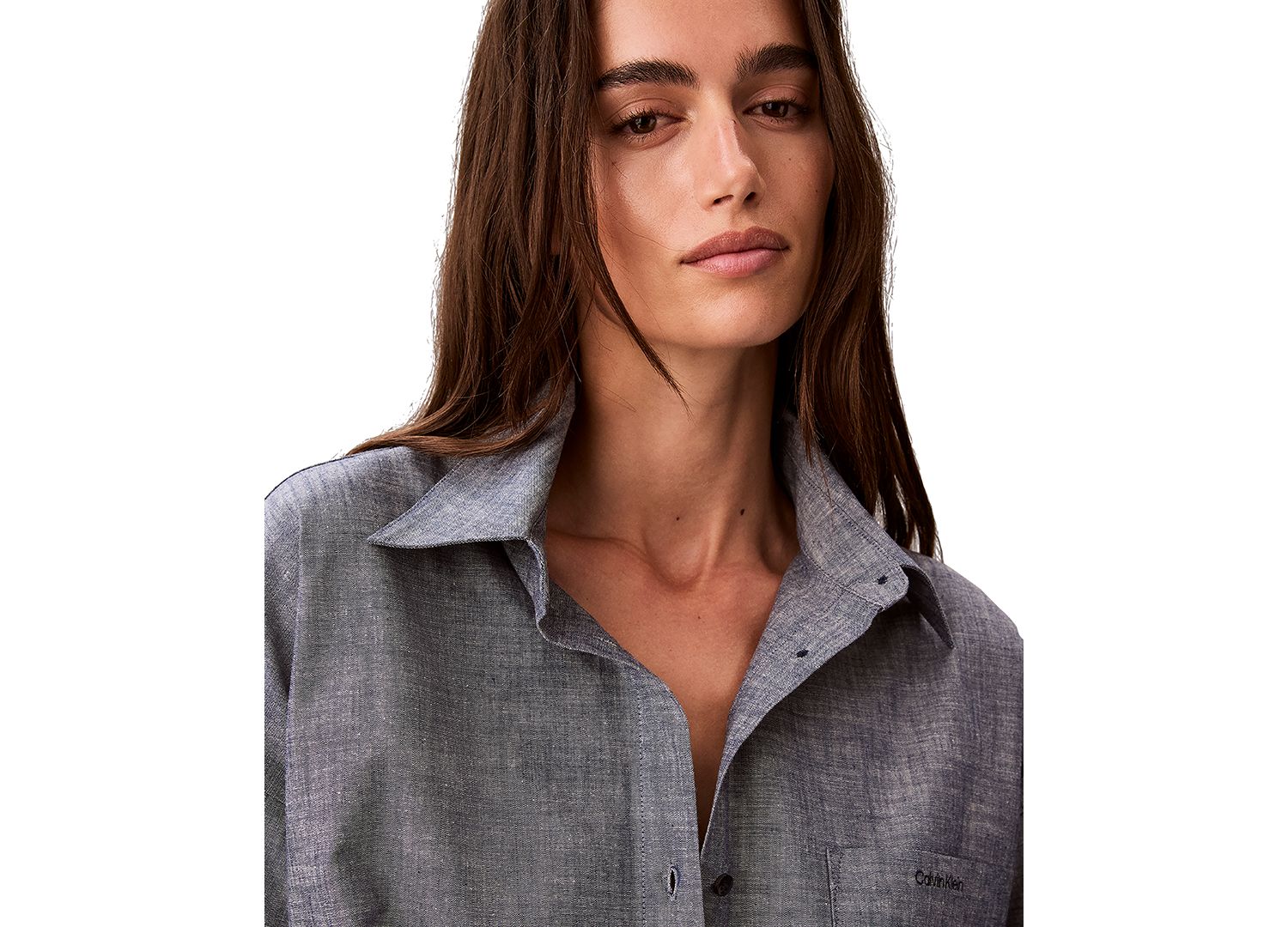 Women's Long-Sleeve Chambray Sleep Shirt