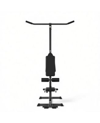 Lat Pulldown Machine with Adjustable Seat, Flip Footplate, Dual Pulley - Heavy-Duty Steel Home Gym