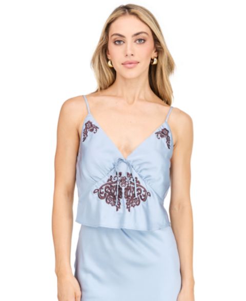 Женский топ Kittenish Noa V-Neck Lace Camisole, цвет: Синий туманный