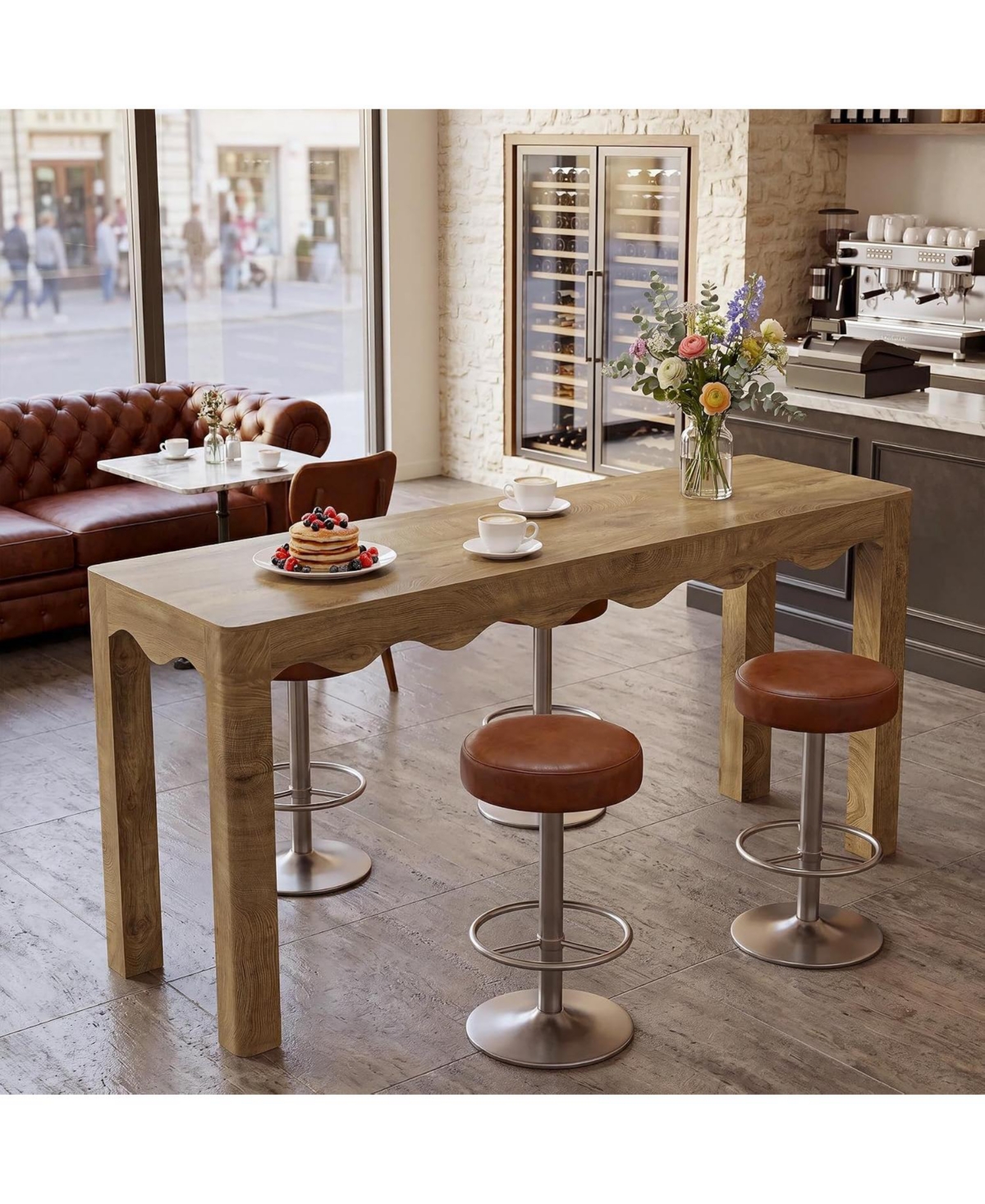 Tribesigns Bar Table, Counter Height Pub Table with Wavy Curved Apron