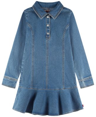 Girls' 7-16 Long Sleeves Button Up Dress
