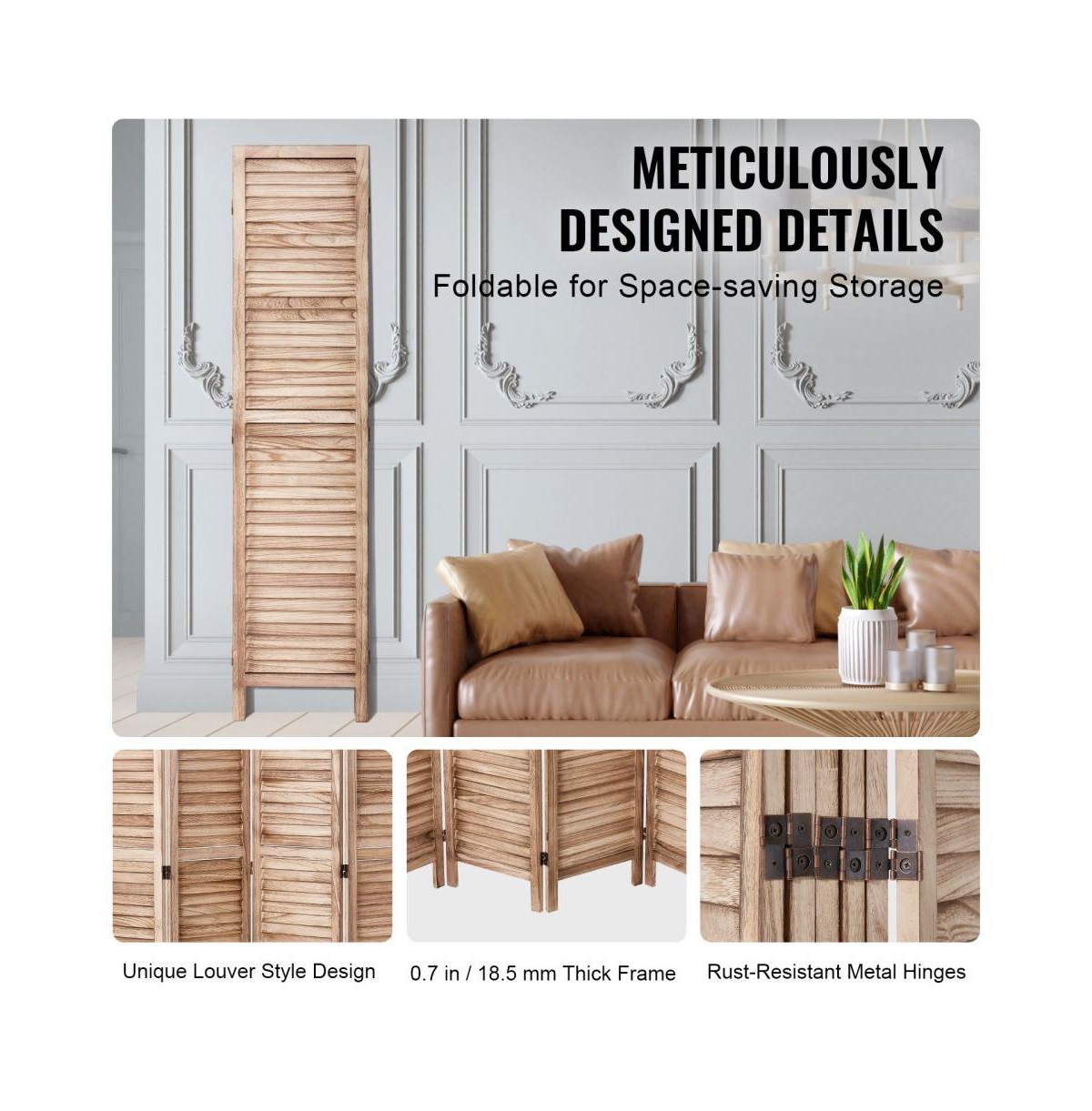 Slickblue 6 Panel Louvered Wood Room Divider, Folding Privacy Screen for Living Room, Office & Restaurant