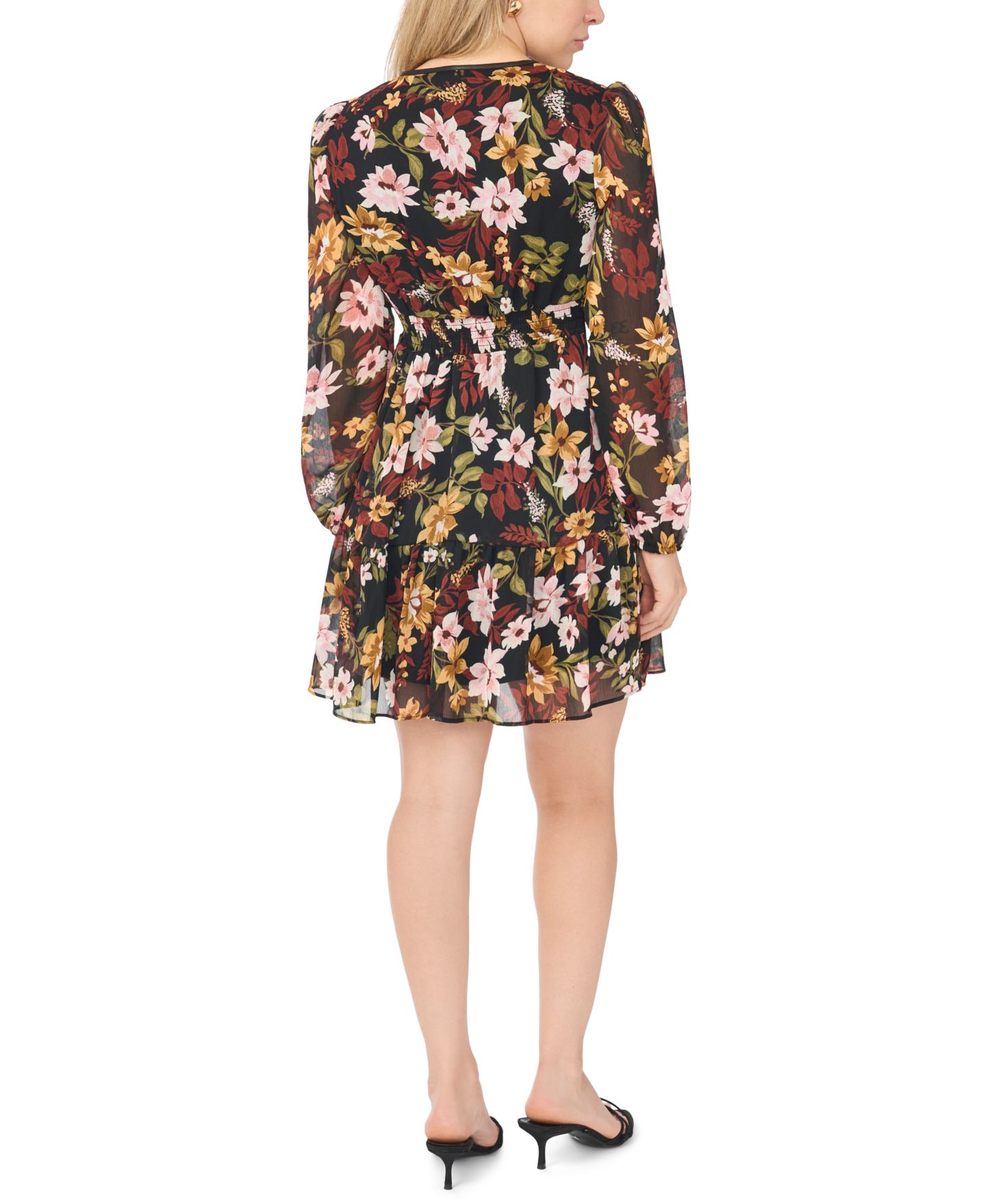 Женское платье MSK Floral Long-Sleeve Tiered Mini, цвет: Marsala — фото 4