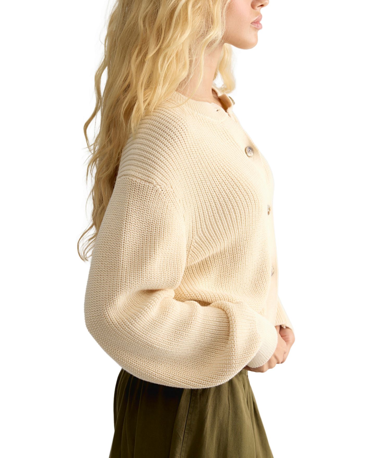 Женский кардиган Free People Vienna Ribbed-Knit Crewneck Cardigan, цвет: Слоновая кость — фото 5