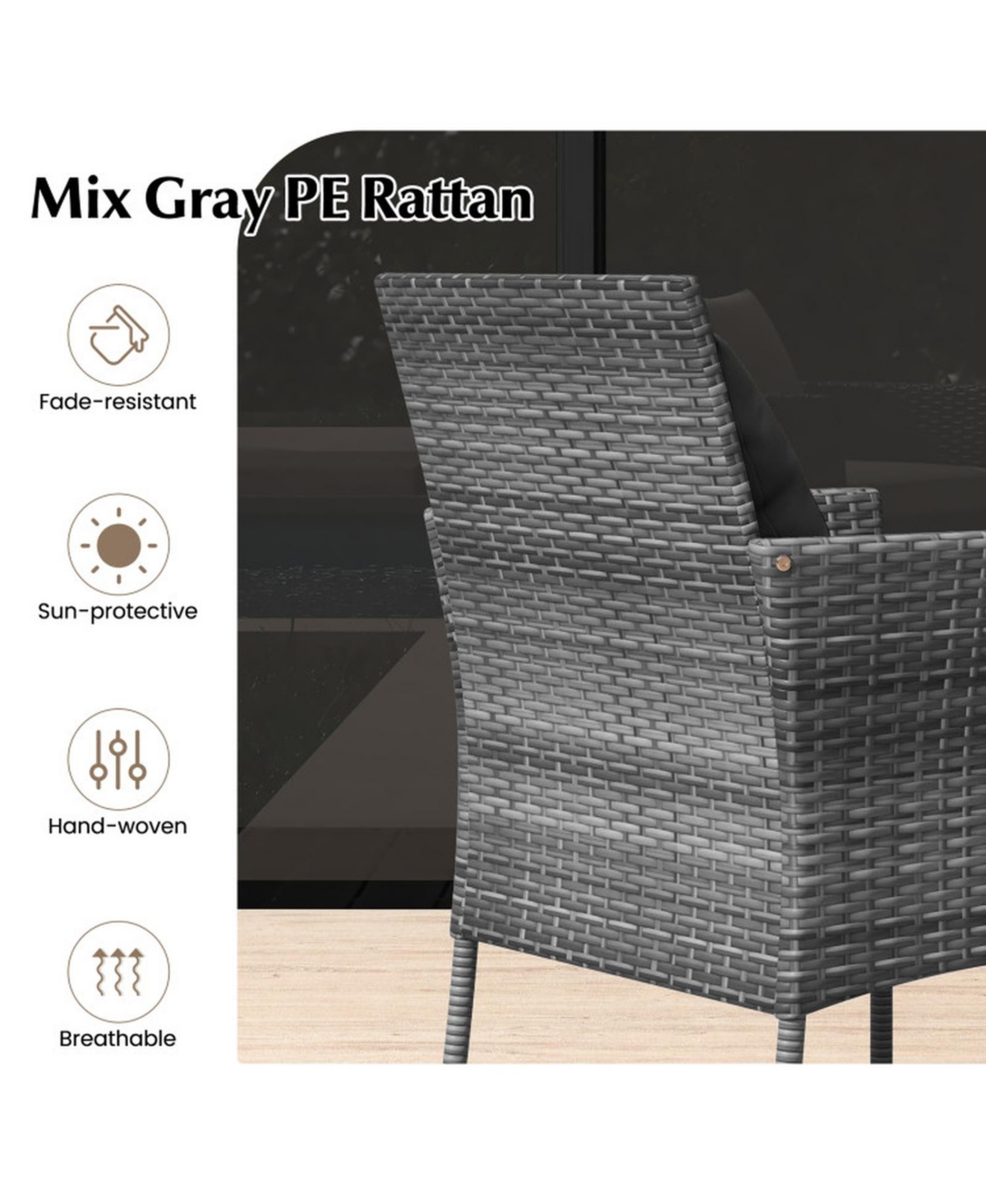 Gouun Patio Furniture Set Cushioned Chairs and Tempered Glass Table