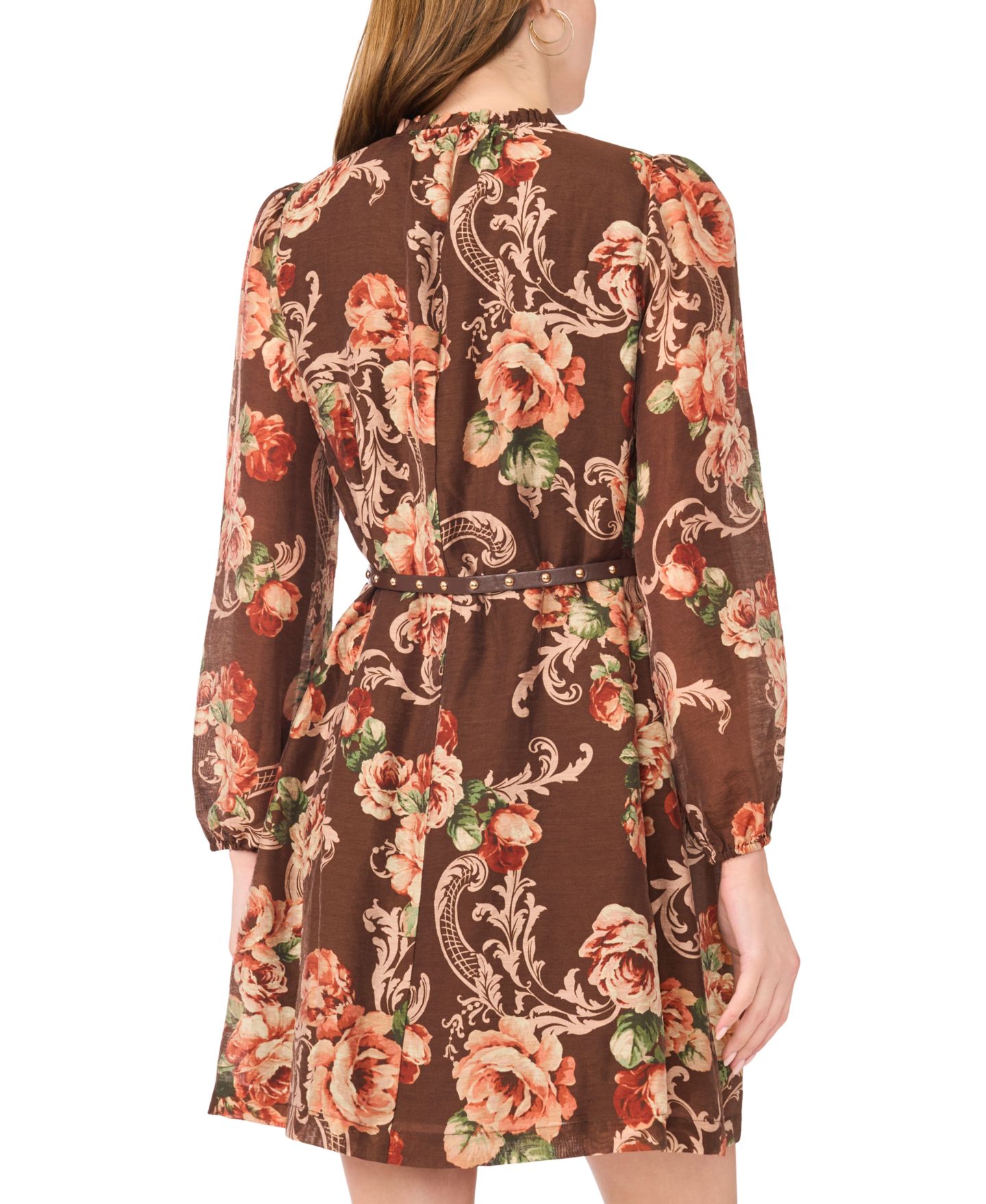 Женское платье MSK Petite Long-Sleeve Floral Fit & Flare Chiffon, цвет: Коричневый разноцветный — фото 3