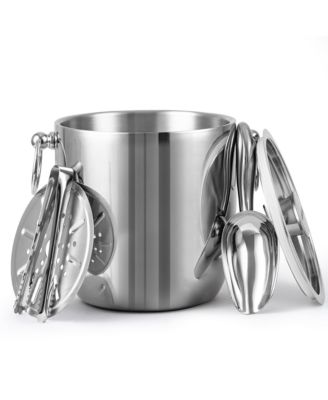 3L Double Wall Stainless Steel Insulated Ice Bucket With Lid Scoop Tongs Strainer For Parties Bars