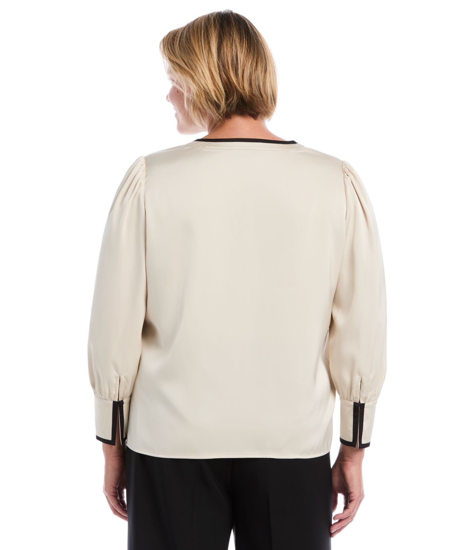 Plus Size Satin Split-Neck Long-Sleeve Blouse