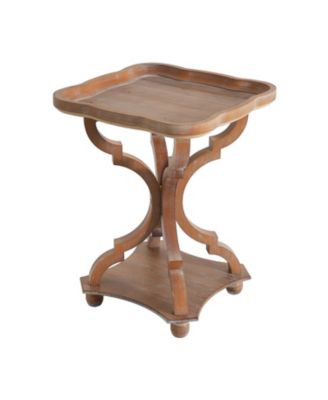 French Country Square Accent Table, Distressed Faux Wood Hourglass Base End Table, 18.75"W×18.75"D×25"H
