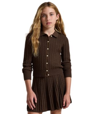 Girls' 7-16 Cotton Polo Cardigan and Skirt, 2-Piece Set
