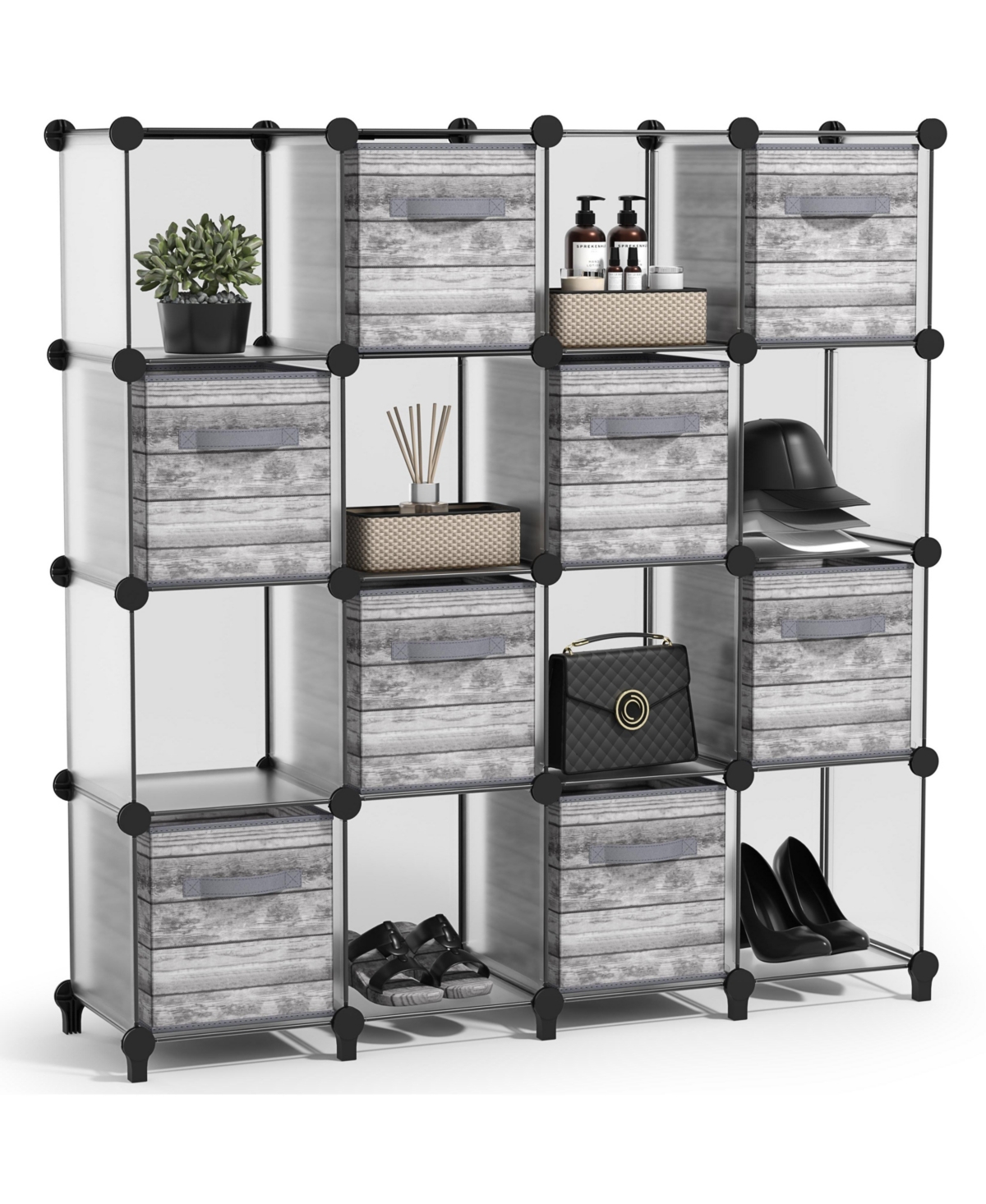 Sorbus 16-Cube Storage Organizer Cubby Shelf for Closet, Toys, Books, and More Space-Saving Bookshelf for Bedroom, Living Room, or Office - Clear