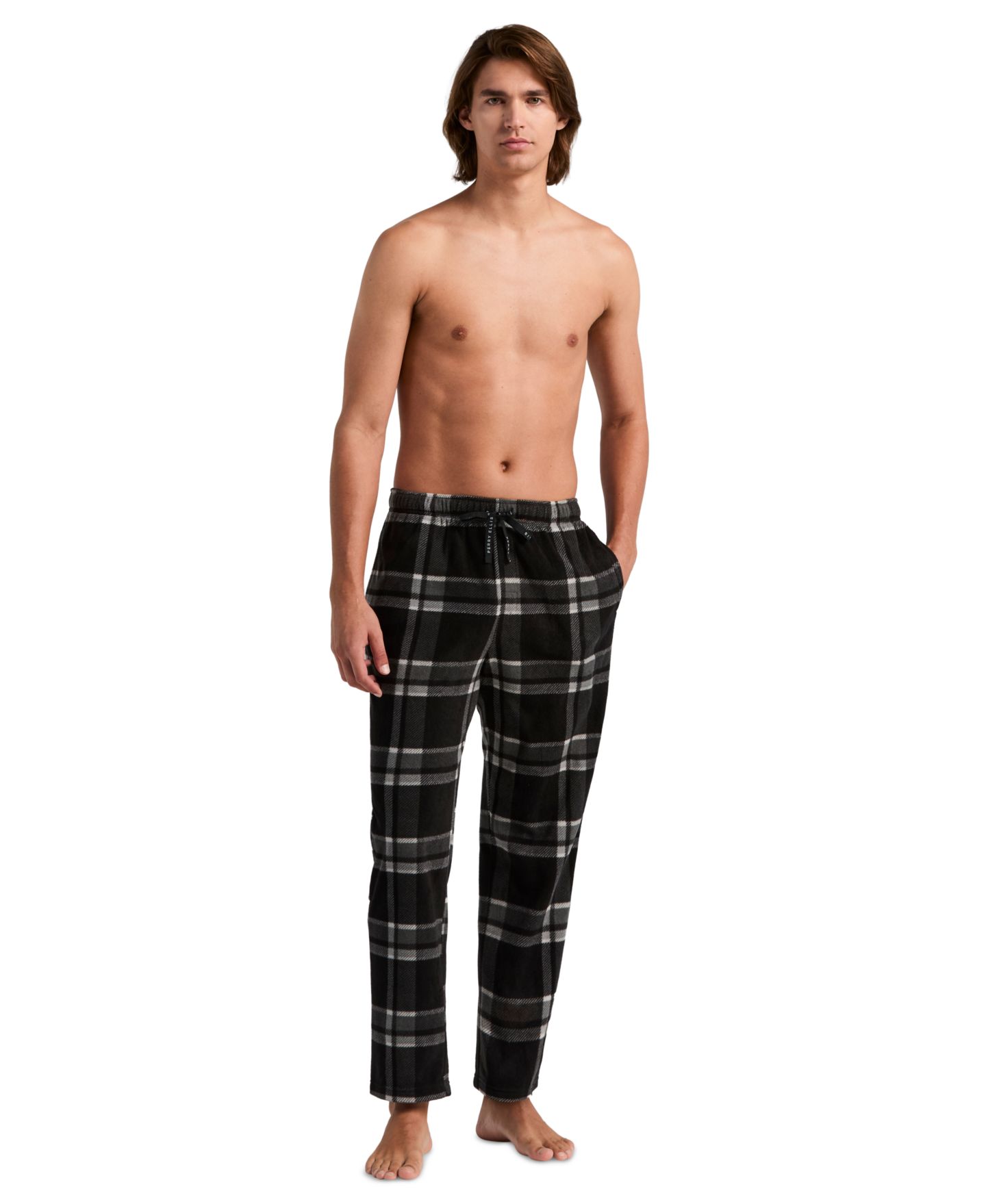 Пижамные брюки Drawstring-Waist для мужчин, фланель — Perry Ellis Portfolio, цвет: Чёрный — фото 4