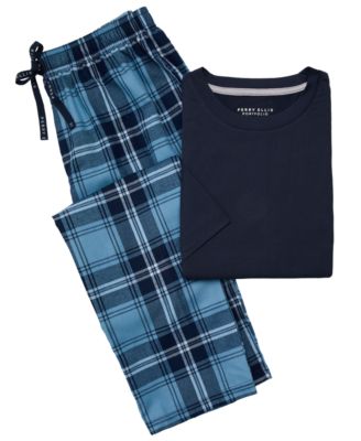 Men's Deluxe Touch T-Shirt and Flannel Plaid Pants, 2-Piece Set