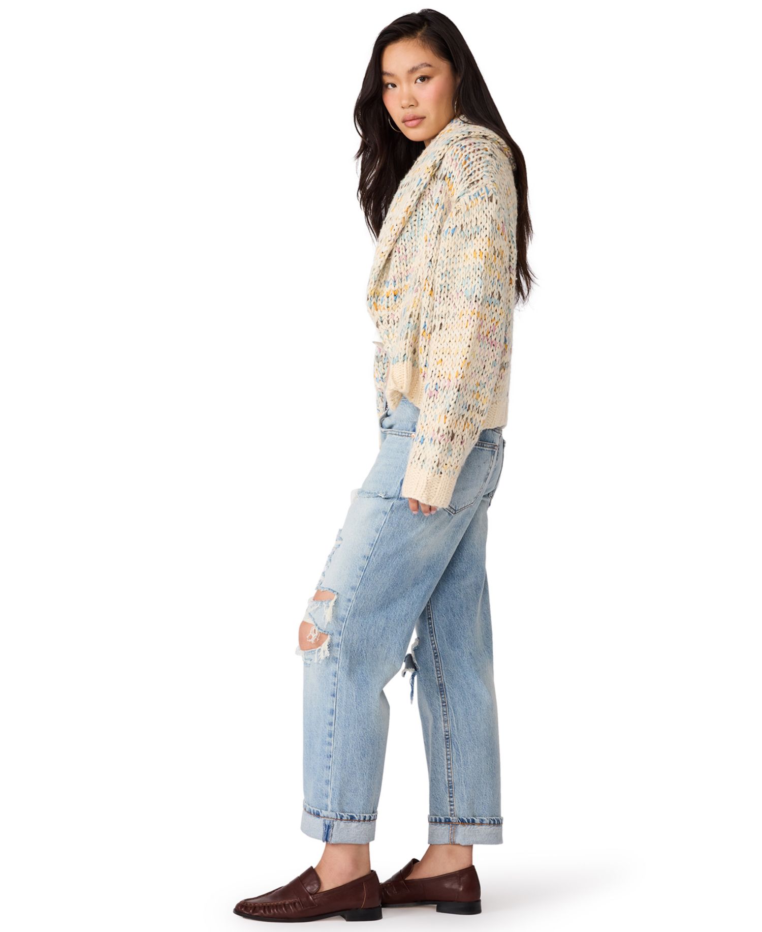 Women's Enid Shawl-Collar Open-Front Space-Dyed Cardigan Sweater
