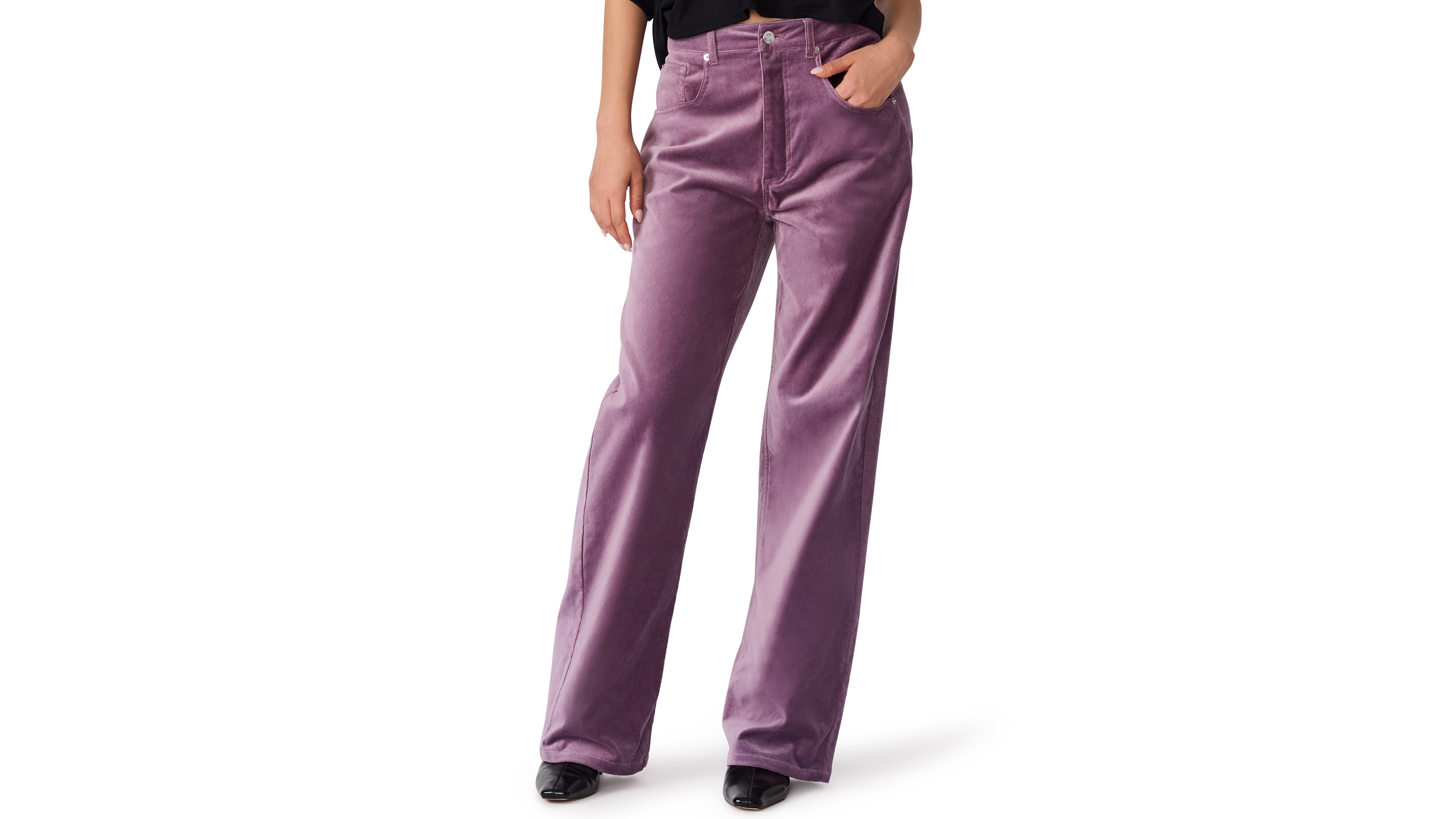 Steve Madden Women's Sydnee Velvet High-Waist Wide-Leg Pants