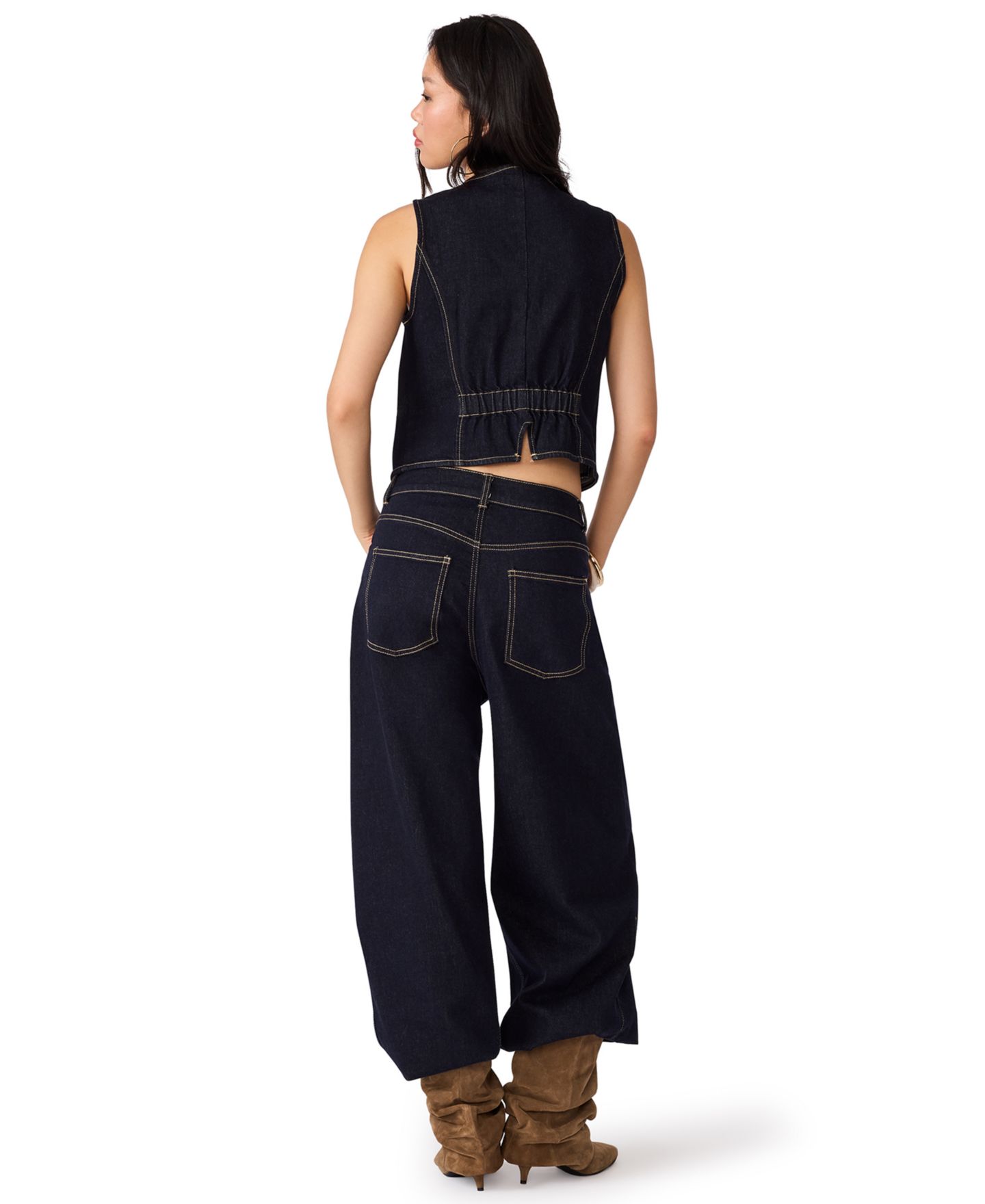 Женский жилет Steve Madden Fontana Denim Scoop-Neck Cropped Vest, цвет: Варёный — фото 3
