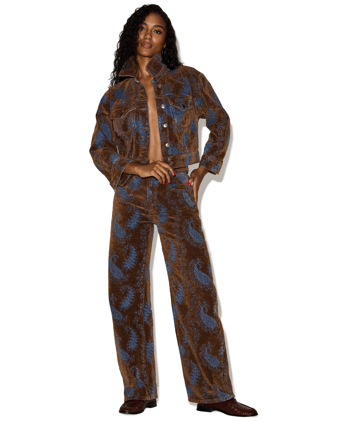 Steve Madden Women's Sydnee High-Waisted Wide-Leg Paisley-Print Jeans